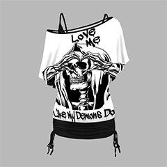 Skull and Slogan Print Oblique Shoulder T Shirt and Cinched Ruched Tank Top Set